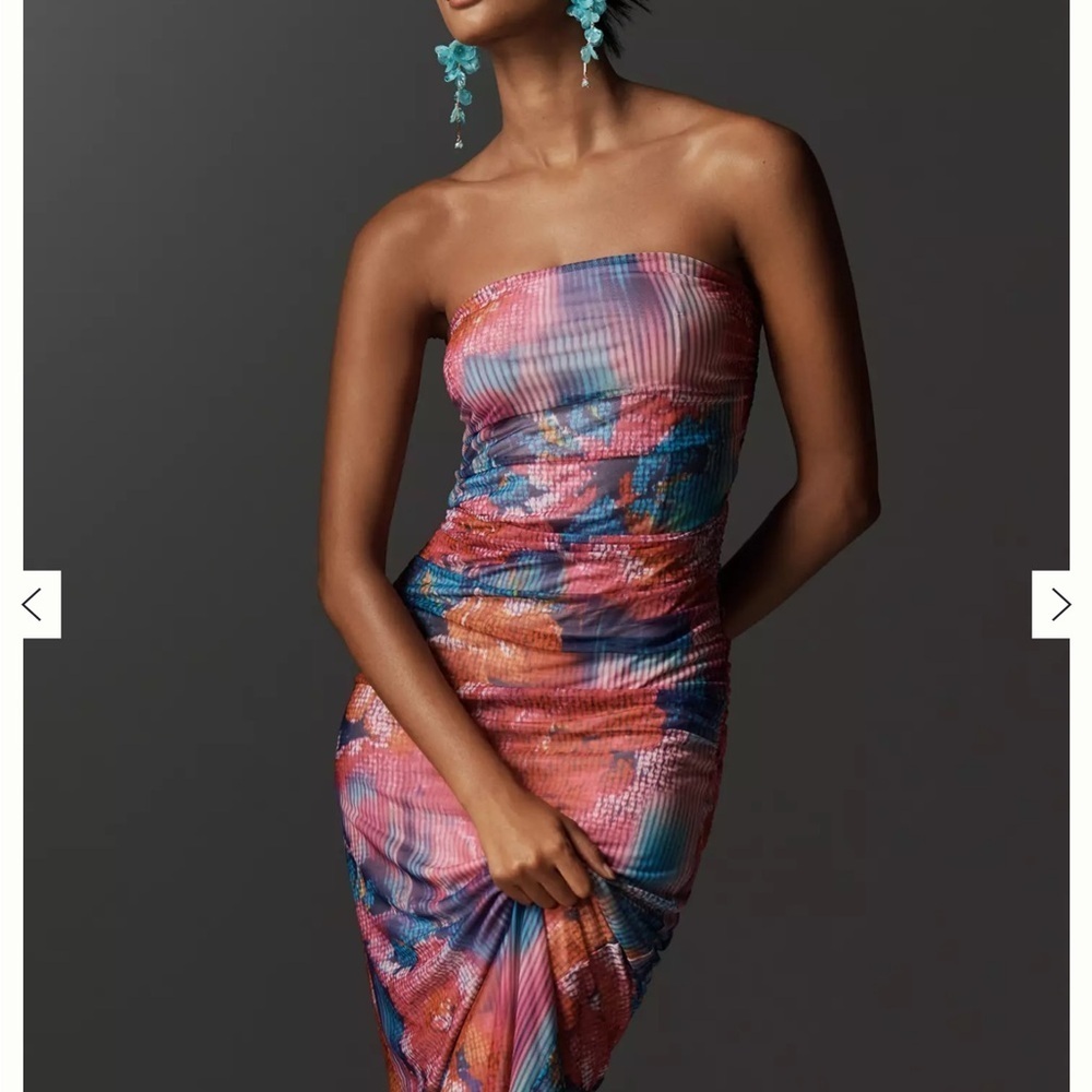 Anthropologie Multicolor Strapless Mesh Dress Size L - Picture 2 of 2